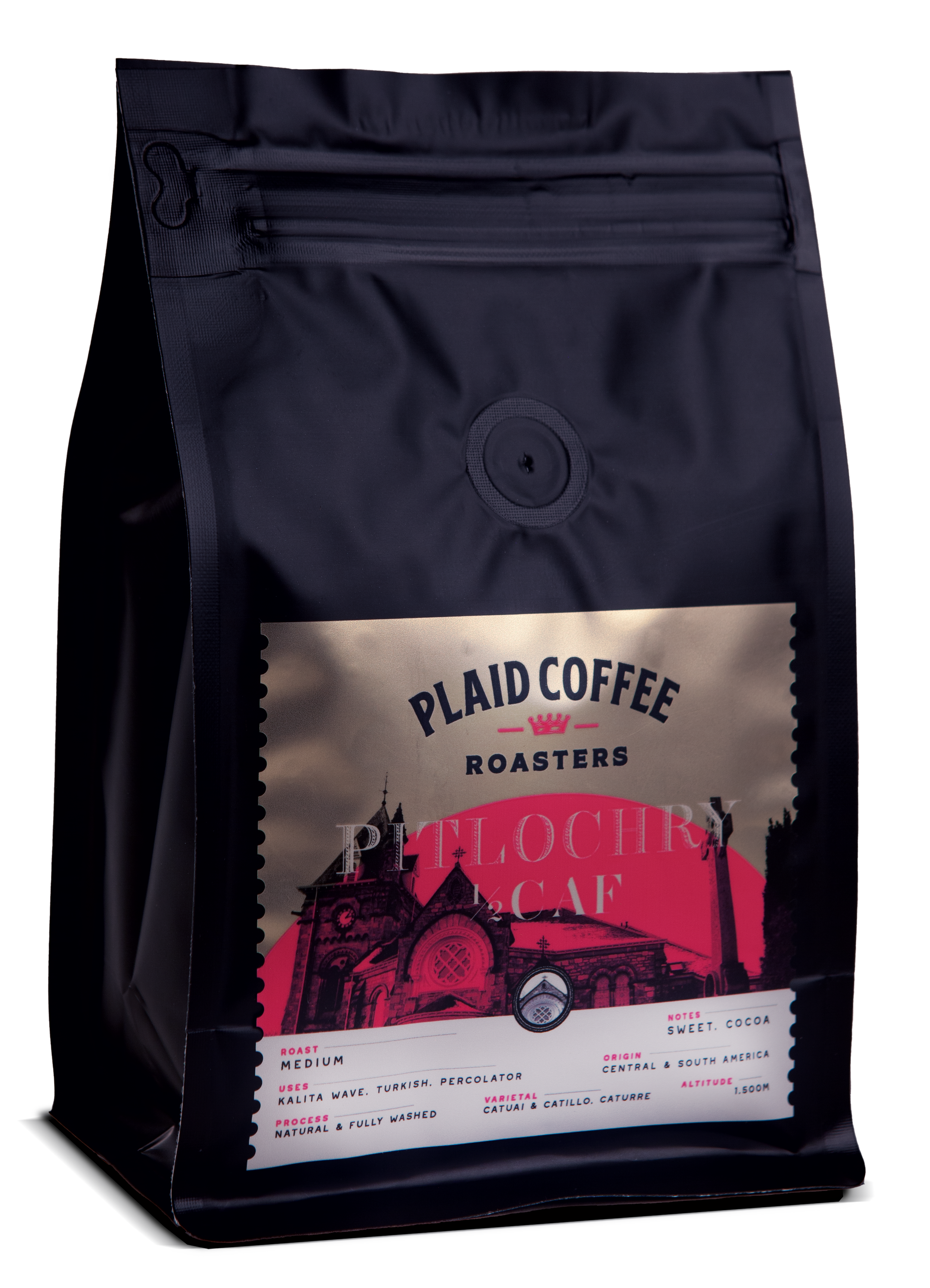 Plaid Coffee 1/2 Caf Pitlochry medium roast bag